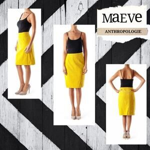 Anthropologie Maeve Yellow Corduroy Skirt Fall Winter Office Modest Church Prep